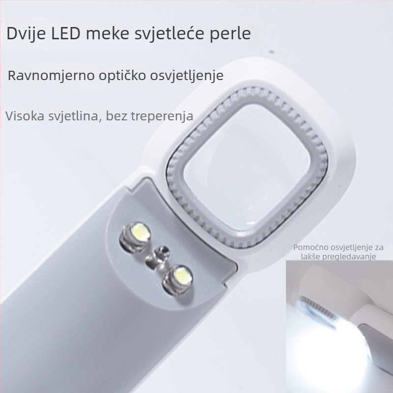 LED ručna lupa s asferičnim lećama i dvostrukim kvadratnim zrcalom za identifikaciju nakita i popravak elektroničkih komponenti mobitela