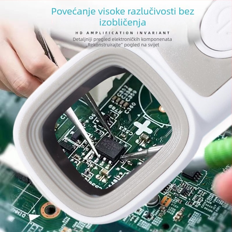 LED ručna lupa s asferičnim lećama i dvostrukim kvadratnim zrcalom za identifikaciju nakita i popravak elektroničkih komponenti mobitela