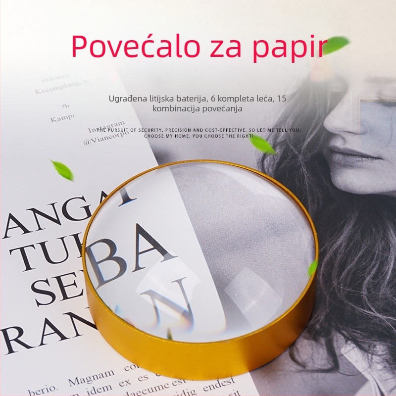 Stolna lupa s okruglom optičkom lećom promjera 6 cm za čitanje knjiga i novina.