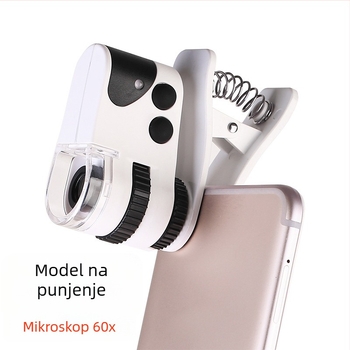 60× LED mikroskop s klipom za pametni telefon, USB napajanje, za procjenu antikviteta, dijamanata i nakita, provjeru bankovnih novčanica, visoko povećanje.