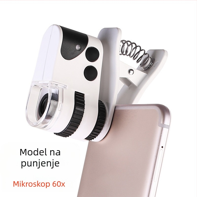 60× LED mikroskop s klipom za pametni telefon, USB napajanje, za procjenu antikviteta, dijamanata i nakita, provjeru bankovnih novčanica, visoko povećanje.