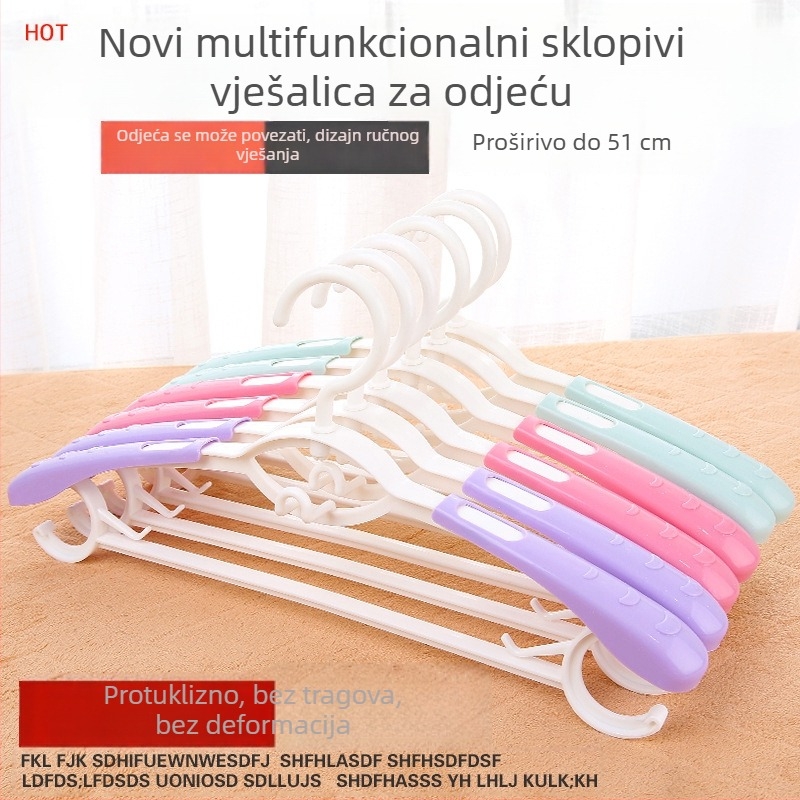 Višefunkcionalna izvlačiva plastična vješalica za odjeću, bez šavova, kućno sušenje odjeće, protuklizna