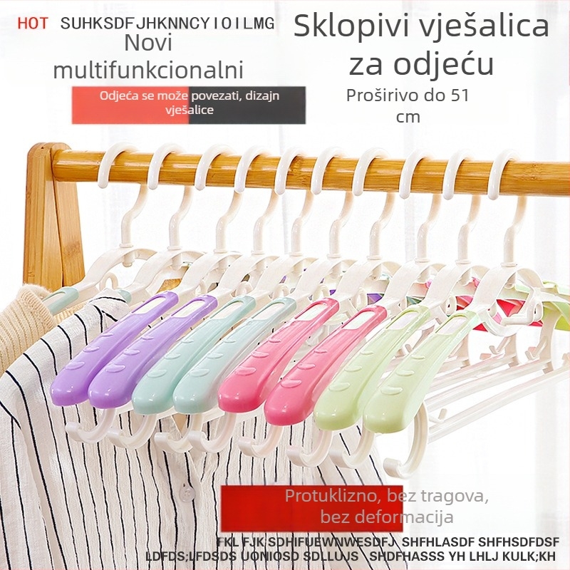 Višefunkcionalna izvlačiva plastična vješalica za odjeću, bez šavova, kućno sušenje odjeće, protuklizna