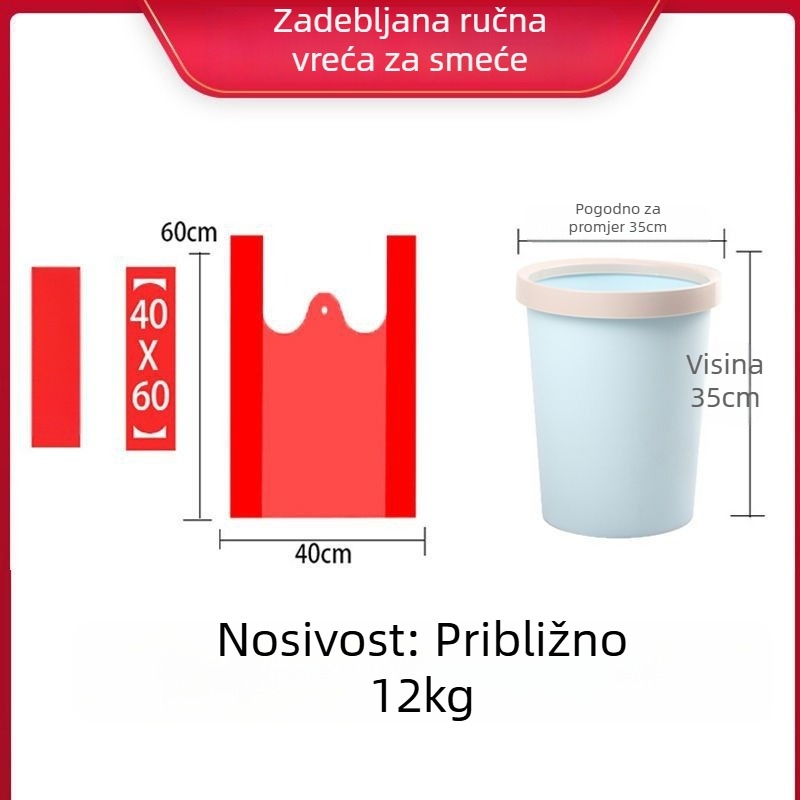 Crvena debela vreća za otpad za kućanstvo s ručkom