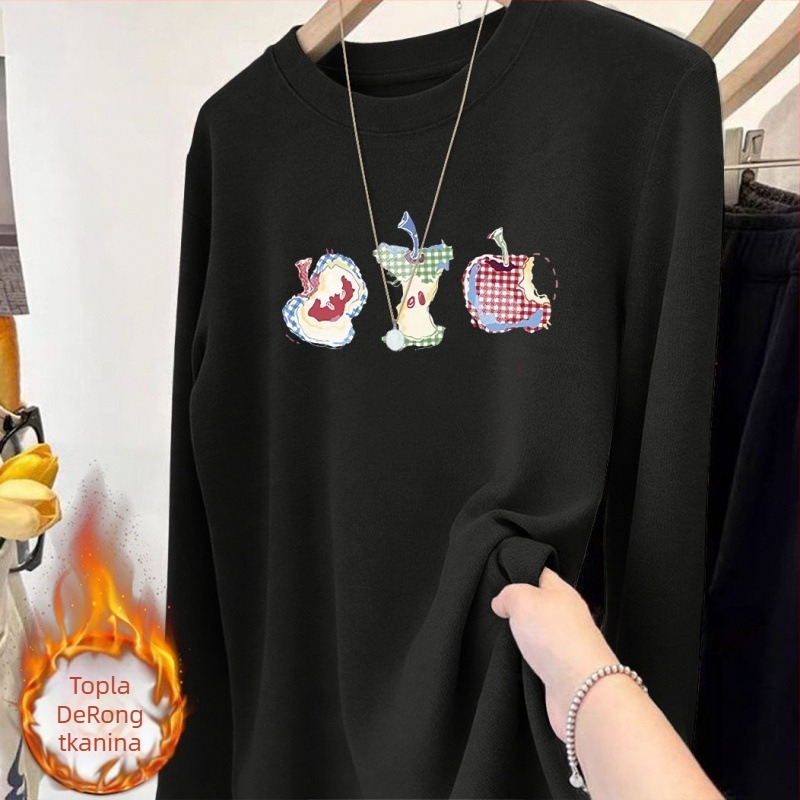 Ženska majica s okruglim izrezom, dugih rukava, od Derong velura, otisak, nišni dizajn, casual stil, toplo i udobno kao sloj za bazu