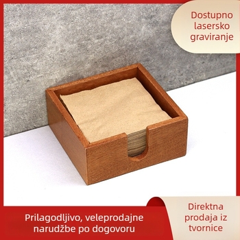 Drvena kvadratna kutija za salvete za restorane – vintage stil, mogućnost logotipa