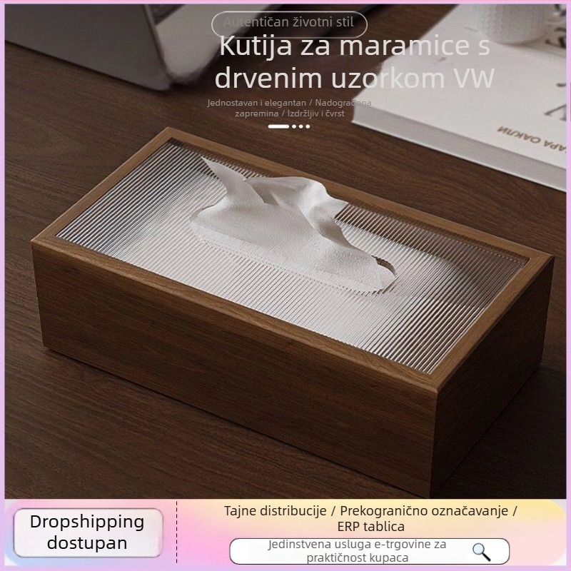 Kutija za maramice od orahovog drveta, retro–moderni minimalistički stil, za dnevni boravak, blagovaonu i stol za kavu