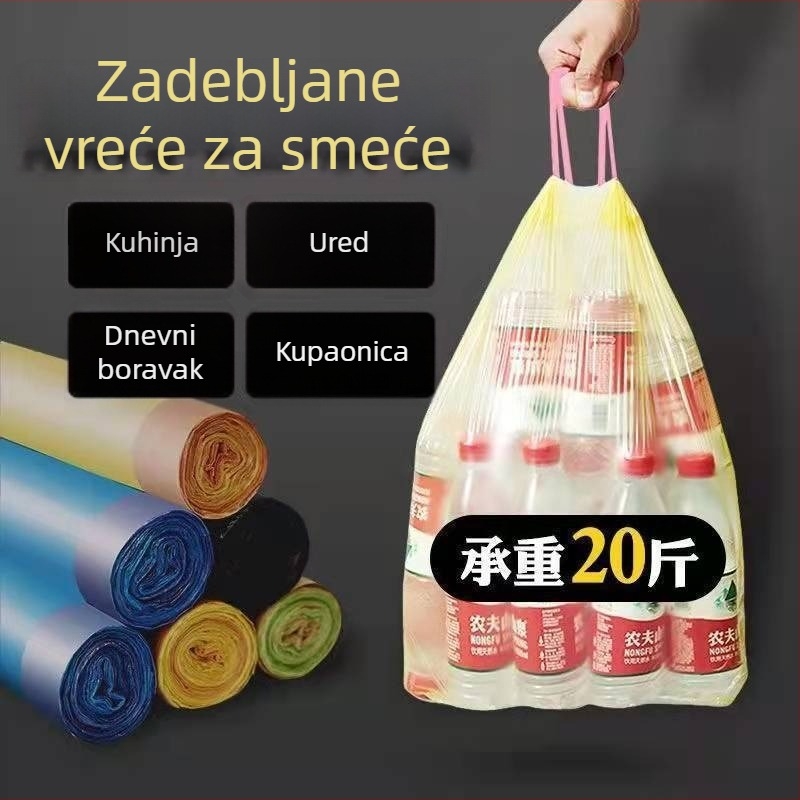 Debele vreće za smeće sa šnurnom, prijenosni koš za smeće, velike plastične vreće za dom, kuhinju i studentski dom
