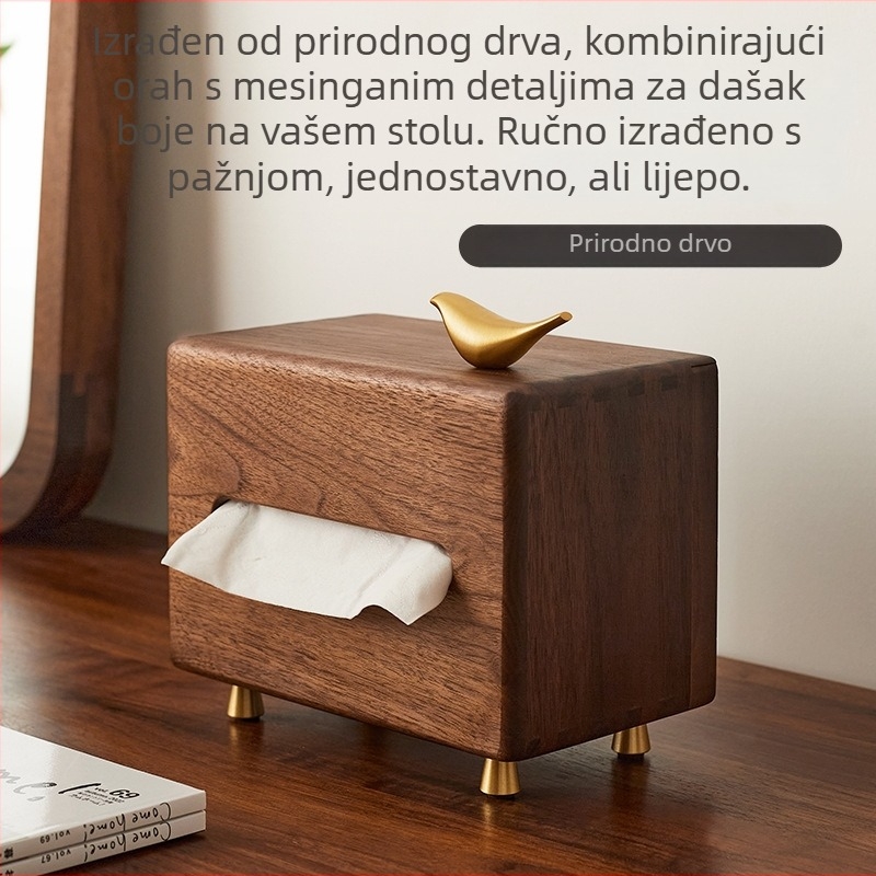 Drvena kutija za papirnate maramice od orahovog drveta – nordijski minimalistički stil za dnevni boravak i spavaću sobu
