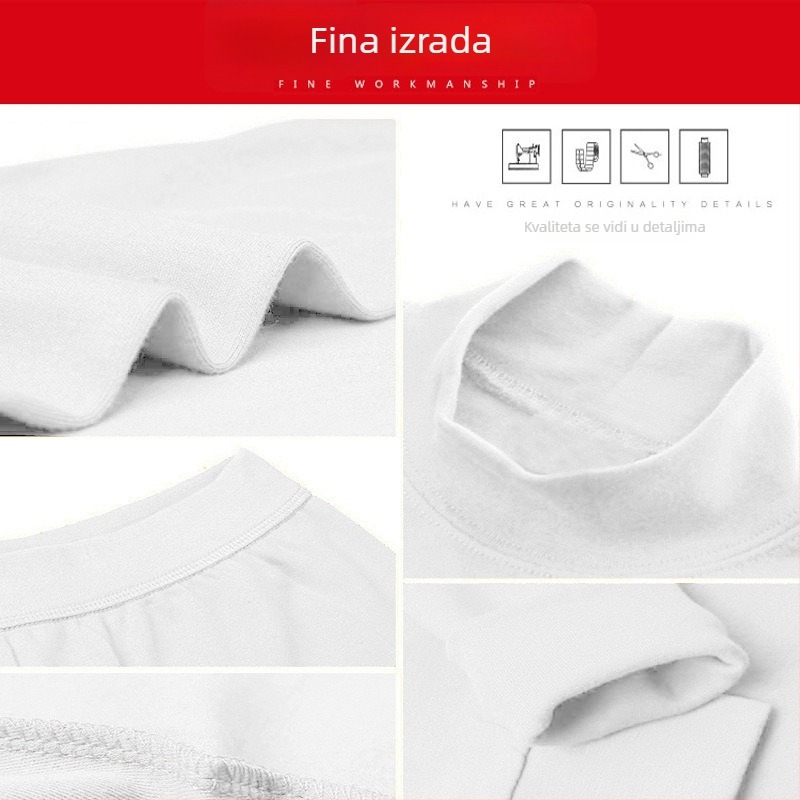 Bijeli pamučni top s polu-visokim ovratnikom, dugih rukava, unisex