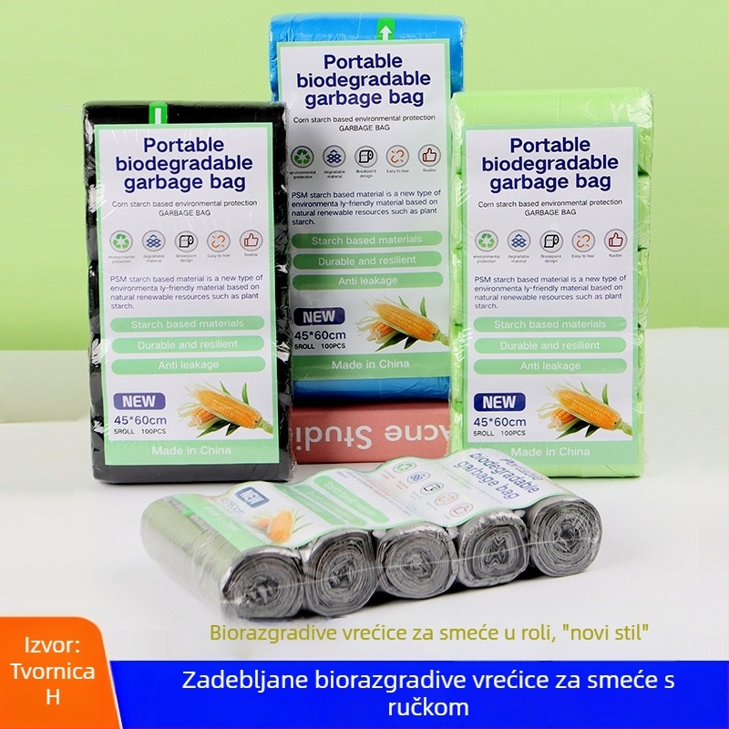 Razgradljive vreće za smeće u stilu prsluka, prijenosne, s perforiranim otvaranjem, debele za kućnu uporabu, na bazi PE s kukuruznim škrobom