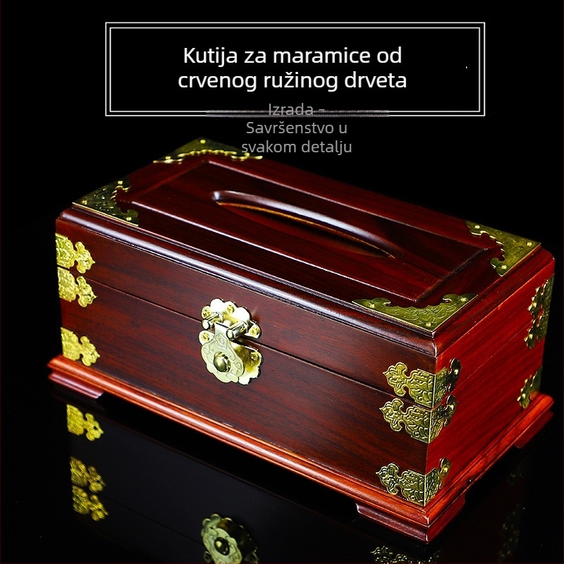 Kutija za maramice od laoskog crvenog sandalovog drveta, ručno izrađen drveni ukras za dnevnu sobu