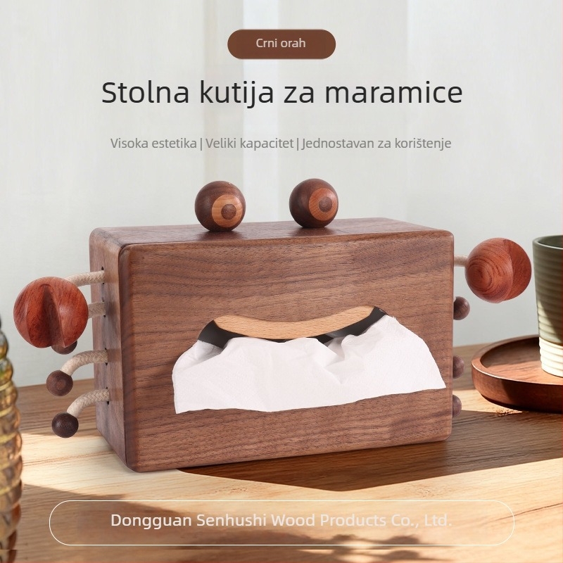 Nova drvena kutija za maramice, retro stil, od sjevernoameričkog oraha, dizajn čudovišni krab za stolnu upotrebu