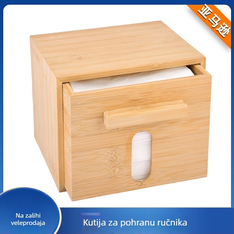 Drvena kutija za maramicu i ručnike s ladicom – jednobojna boja, kupaonski organizator, drvo