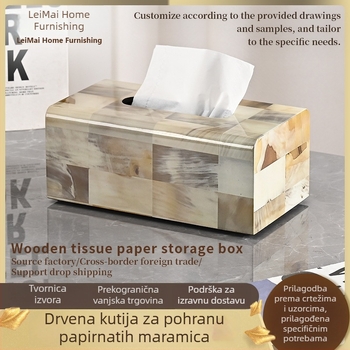 Drvena kutija za maramice za dom, spavaću sobu i kuhinju; stolni organizator, dekorativni predmet u nordijskom stilu, djelomično ručni rad