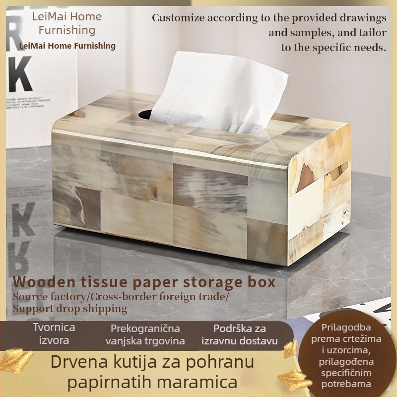 Drvena kutija za maramice za dom, spavaću sobu i kuhinju; stolni organizator, dekorativni predmet u nordijskom stilu, djelomično ručni rad