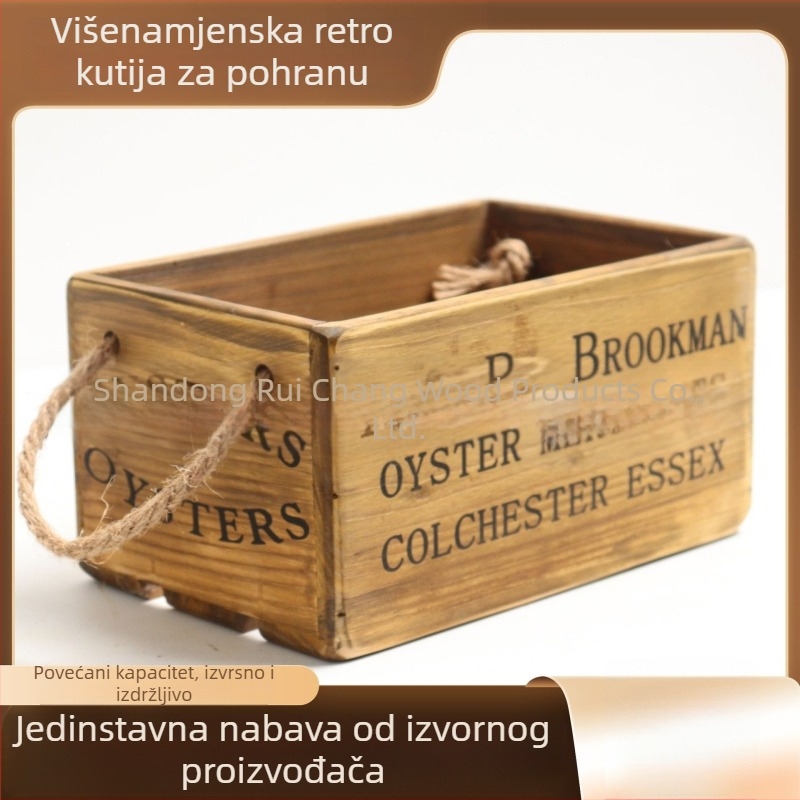 Drvena kutija za pohranu u vintage stilu s ručkom, prenosni stolni organizator za sitne predmete, drvena košara za voće