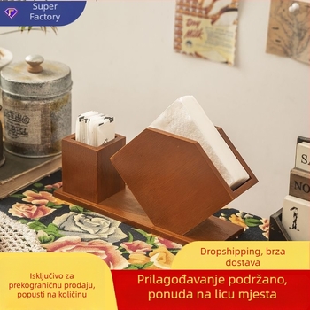 Retro drveni stolni organizator s kvadratičnim pretincima za maramice, čačkalice i zubnu nit — dekorativni dodatak dnevnom boravku i blagovaonici