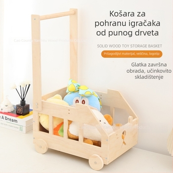 Drvena kutija za bebe u obliku kolica s medvjedićem, za odjeću i igračke