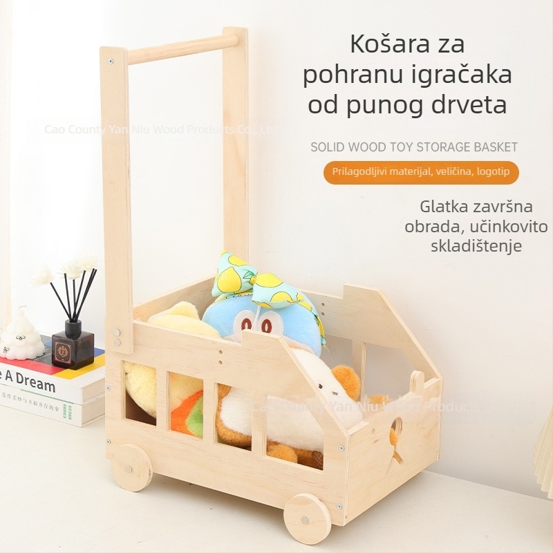 Drvena kutija za bebe u obliku kolica s medvjedićem, za odjeću i igračke