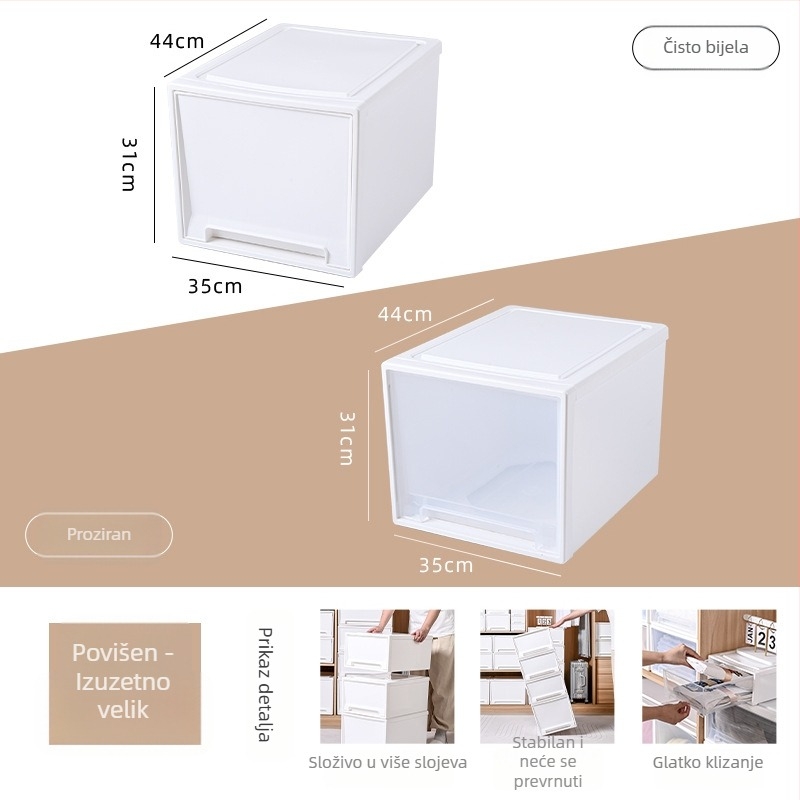 Set kutija za skladištenje s ladicama, 4 komada, organizacija ormara za igračke, knjige i odjeću, 30–40 L, dimenzije 35×44×30 cm, PP materijal, japanski stil