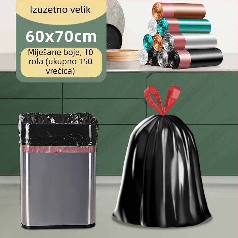 Vreća za smeće velike veličine 60x70 cm, kućna upotreba, debela, sa šnom za vezanje, kuhinjska plastična vrećica