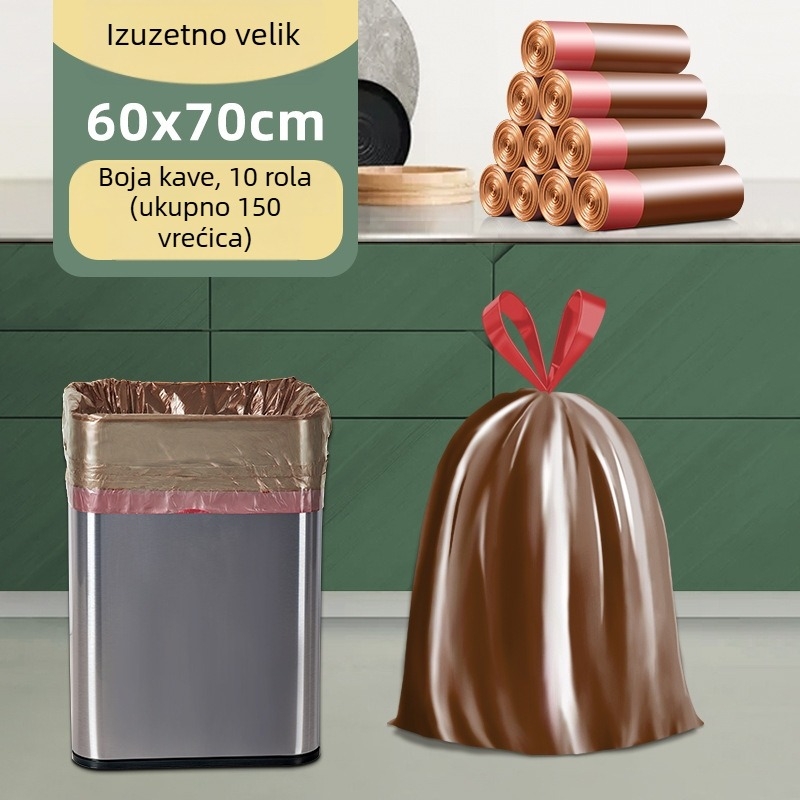 Vreća za smeće velike veličine 60x70 cm, kućna upotreba, debela, sa šnom za vezanje, kuhinjska plastična vrećica
