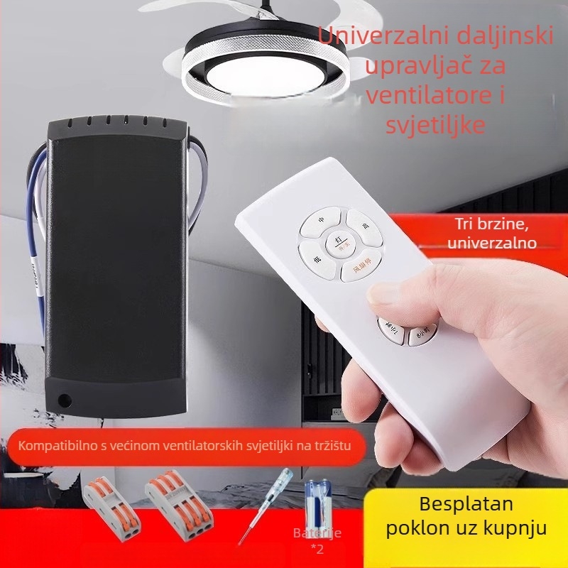 Univerzalni bežični daljinski upravljač za stropni ventilator i svjetlo — skrivena instalacija, kontrola brzine i tajmer