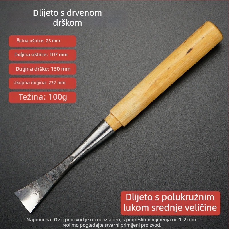 Polukružni dlijet za drvorez s drškom, lukasti oblik, oštrica od visokougljične čelika