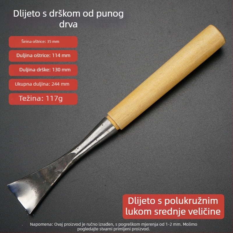Polukružni dlijet za drvorez s drškom, lukasti oblik, oštrica od visokougljične čelika