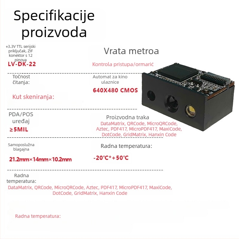 USB modul skenera bar-kodova 1D/QR, ugrađena glava za čitanje
