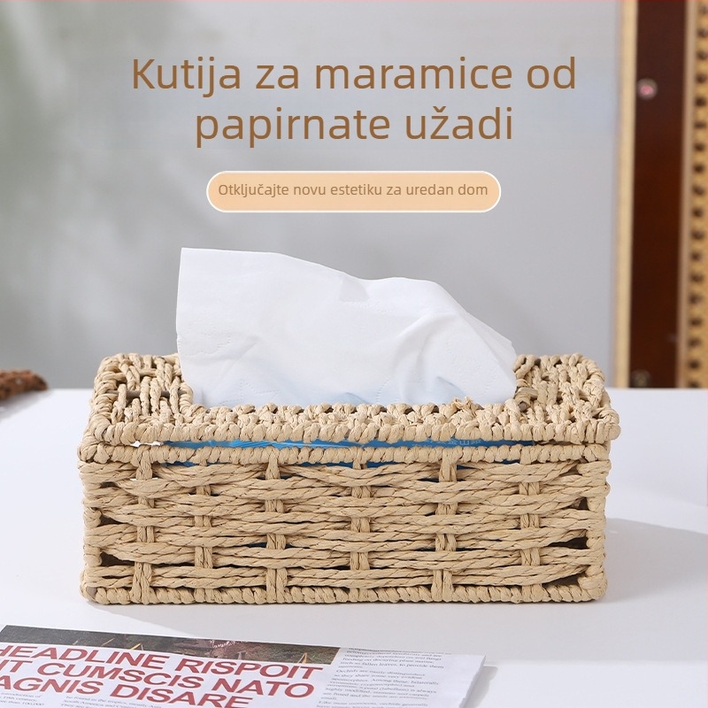Ručna kutija za maramice od umjetnog ratana pleteni za dom dnevni boravak i auto držač maramica i kutija za papir na stolu za kavu