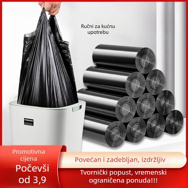 Teške crne vreće za smeće, velike, s ručkama, ekstra debele, plastične vreće za kuhinjske otpatke, paket od 100 komada, za kućnu i studentsku upotrebu
