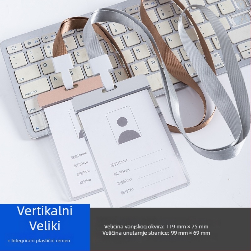 Držač kartice od aluminijske legure i akrila, s privjeskom, suvremeni minimalistički dizajn; veličina 90×73 mm; pogodan za studente, zaposlenike i promotore.
