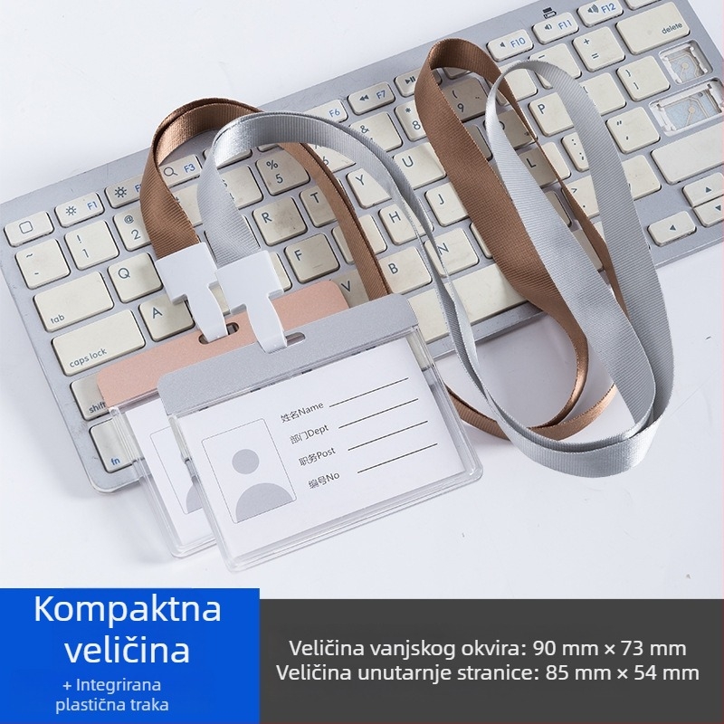 Držač kartice od aluminijske legure i akrila, s privjeskom, suvremeni minimalistički dizajn; veličina 90×73 mm; pogodan za studente, zaposlenike i promotore.
