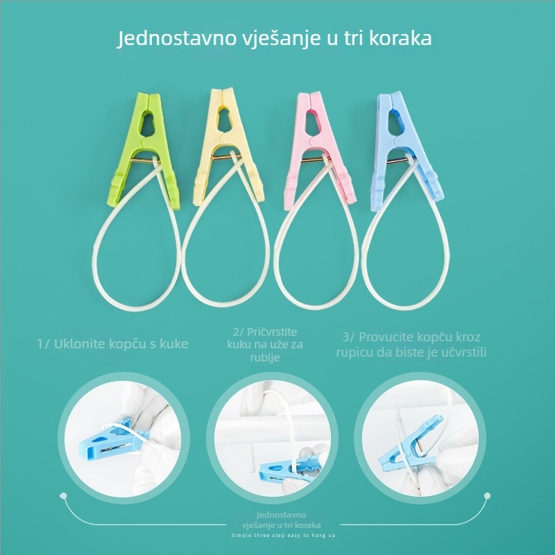 Plastični klipsi za sušenje odjeće s lancem, otporni na vjetar, bez tragova na odjeći, za ručnike i čarape, putni klip, set od 15 kom.