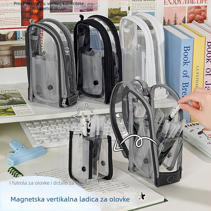 Prozirni magnetski vertikalni organizator za kozmetiku i olovke, velik kapacitet, otporan na prašinu i vodu, PVC