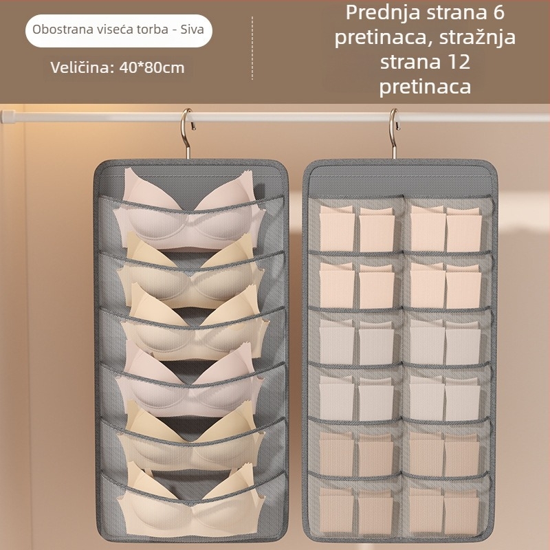 Dvostrani zidni organizator za pohranu donjeg rublja, grudnjaka i čarapa – više pretinaca, prozračan netkani materijal