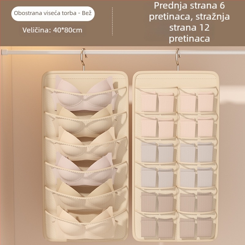 Dvostrani zidni organizator za pohranu donjeg rublja, grudnjaka i čarapa – više pretinaca, prozračan netkani materijal
