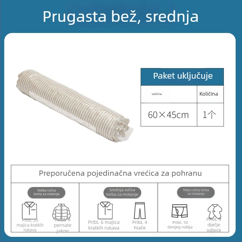 Vakuumska kompresijska vrećica za odjeću i ručnike, rolna konstrukcija, prijenosni organizator za pohranu