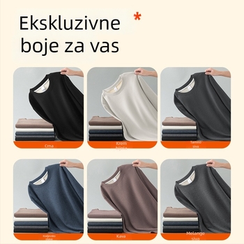 Muški debeli T‑shirt od ovčje vune i mulberry svile, dugih rukava, okrugli ovratnik, toplo unutarnje fleece podstava