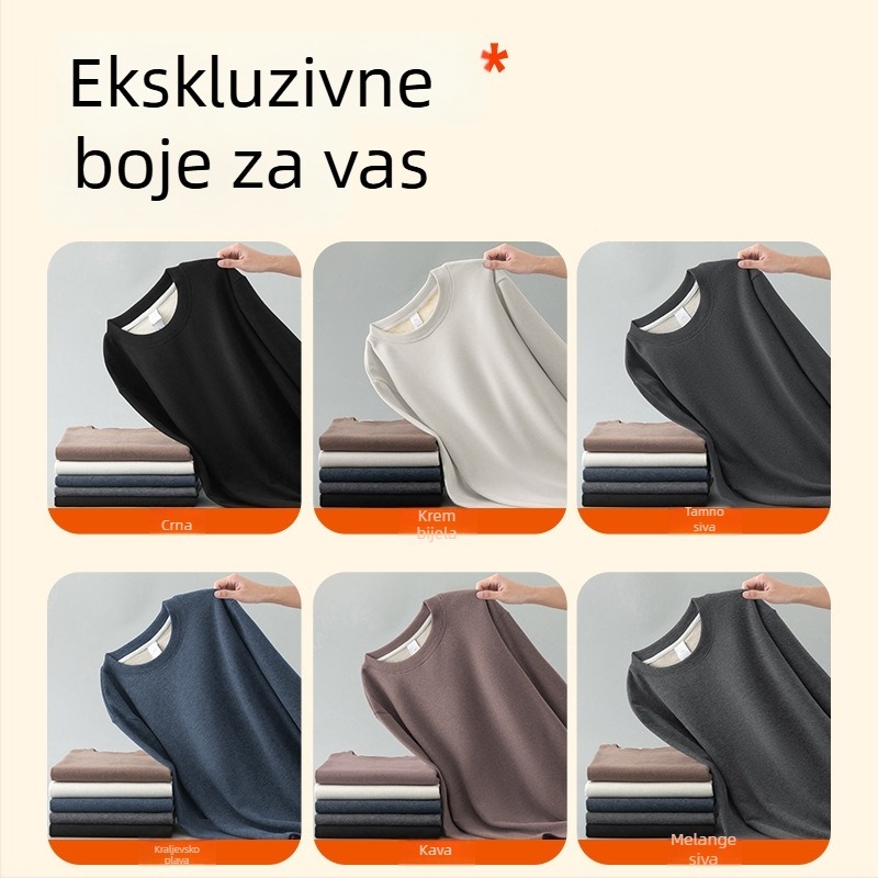 Muški debeli T‑shirt od ovčje vune i mulberry svile, dugih rukava, okrugli ovratnik, toplo unutarnje fleece podstava