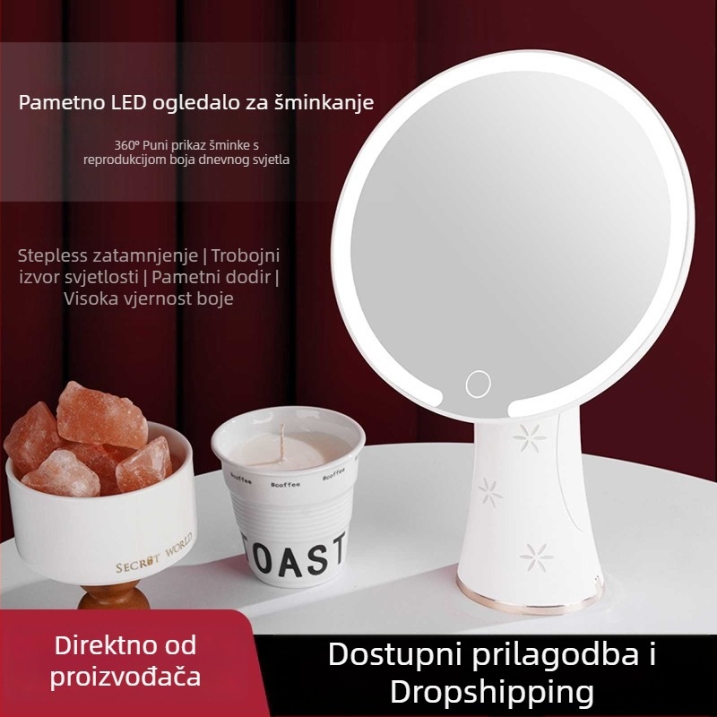 LED ogledalo za makeup s osvjetljenjem, punjivo stolno ogledalo za dom, inteligentan i kreativan dizajn