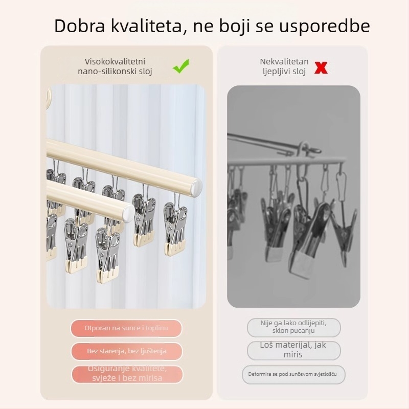 Nehrđajući čelični stalak za sušenje čarapa s 10 klipsi – jednostruka vješalica za balkon i rublje