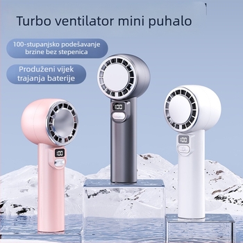 USB punjivi ručni ventilator s digitalnim zaslonom, kućište u stilu ogledala, tih rad, 4 brzine, ugrađena baterija 1200–2000mAh, do 6 sati rada