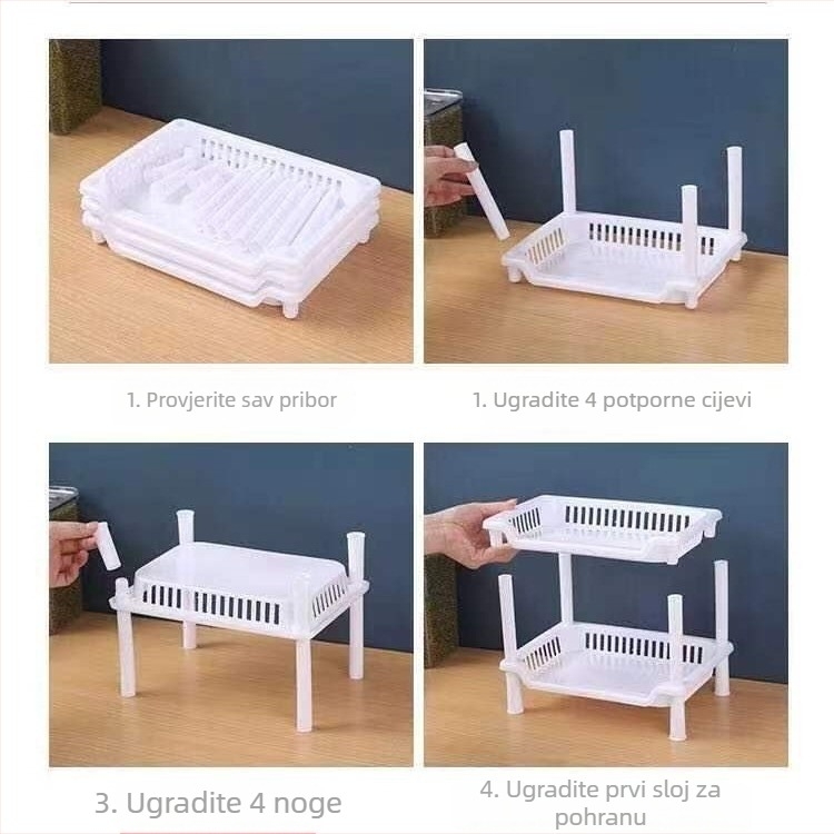 3-stupanjiski plastični stalak za skladištenje, khaki, 26×18×33 cm, za kuhinju, kupaonicu i dnevni boravak