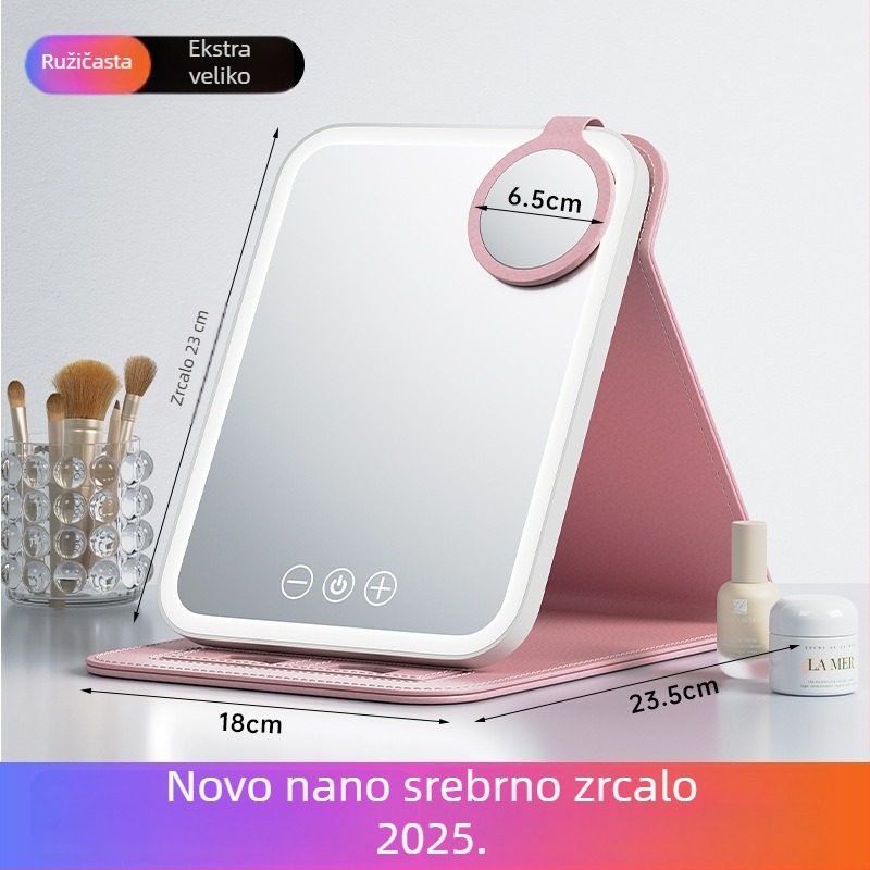 Stolno LED ogledalo za šminkanje s preklopnim dizajnom, HD, kompaktno i prenosno za studentski dom