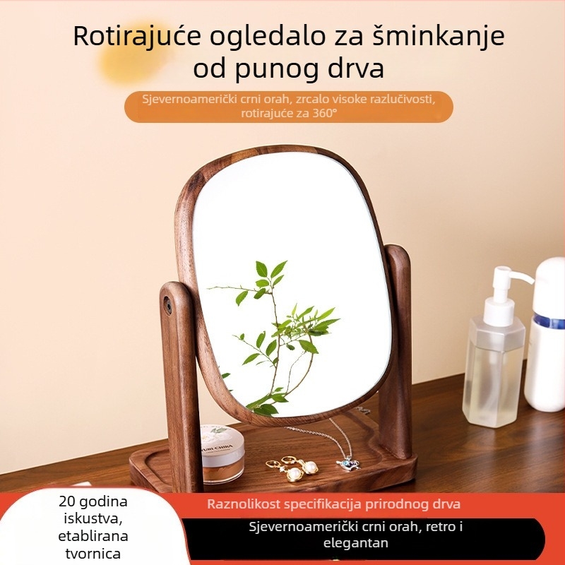 Šmink ogledalo od severnojameričkog oraha, za kuću i ured, stolno rotirajuće drveno ogledalo