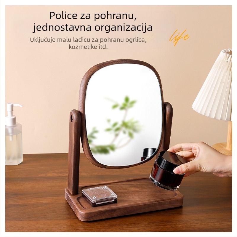 Šmink ogledalo od severnojameričkog oraha, za kuću i ured, stolno rotirajuće drveno ogledalo