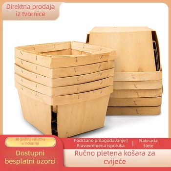 Kvadratni koš od drvene celuloze za bobičasto voće, jednokratna upotreba, prirodan
